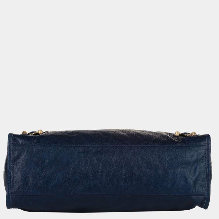 مملوكة مسبقًا Balenciaga Blue Motocross Giant 12 City Lambskin Leather Satchel