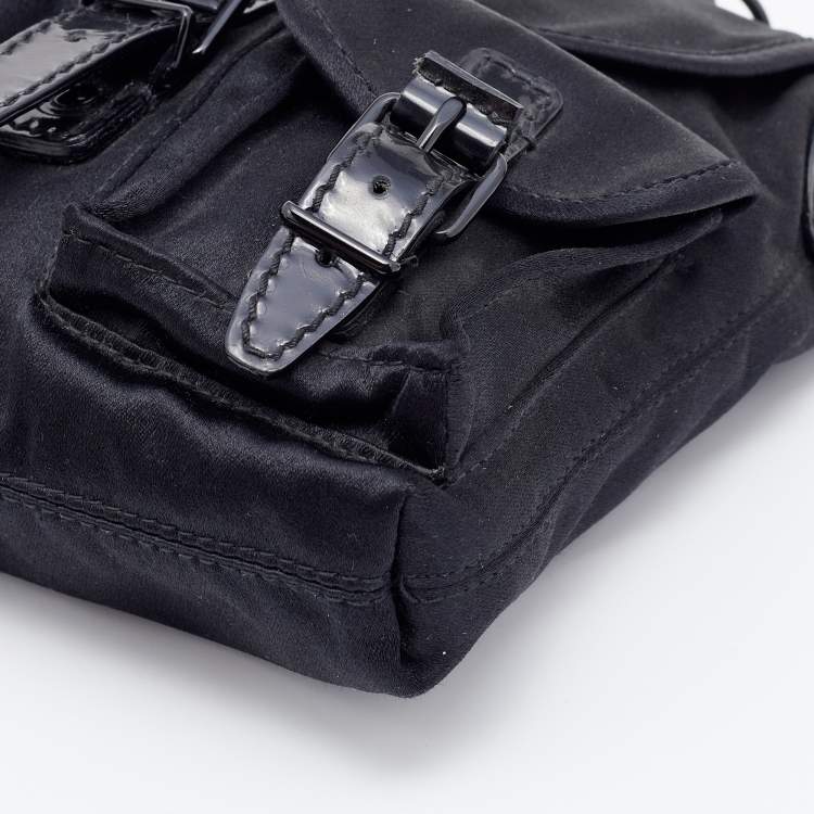 مملوكة مسبقًا Balenciaga Black Satin and Patent Leather Mini Chain Shoulder Bag
