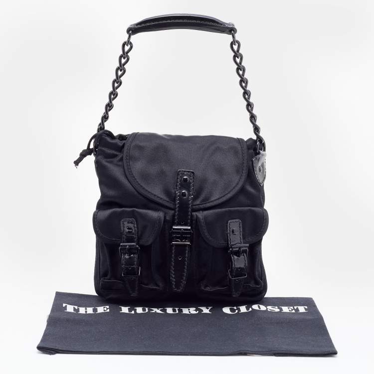 مملوكة مسبقًا Balenciaga Black Satin and Patent Leather Mini Chain Shoulder Bag