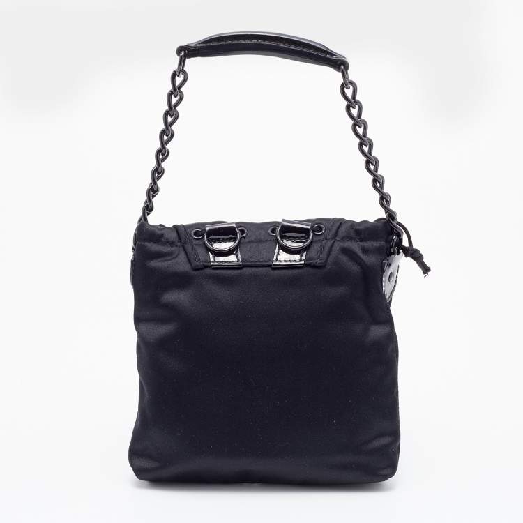 مملوكة مسبقًا Balenciaga Black Satin and Patent Leather Mini Chain Shoulder Bag