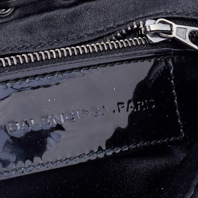 مملوكة مسبقًا Balenciaga Black Satin and Patent Leather Mini Chain Shoulder Bag