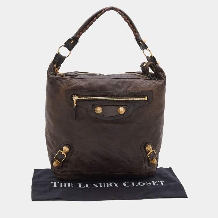 Pre Owned Balenciaga Brown Leather Giant 21 Gold Day Bag