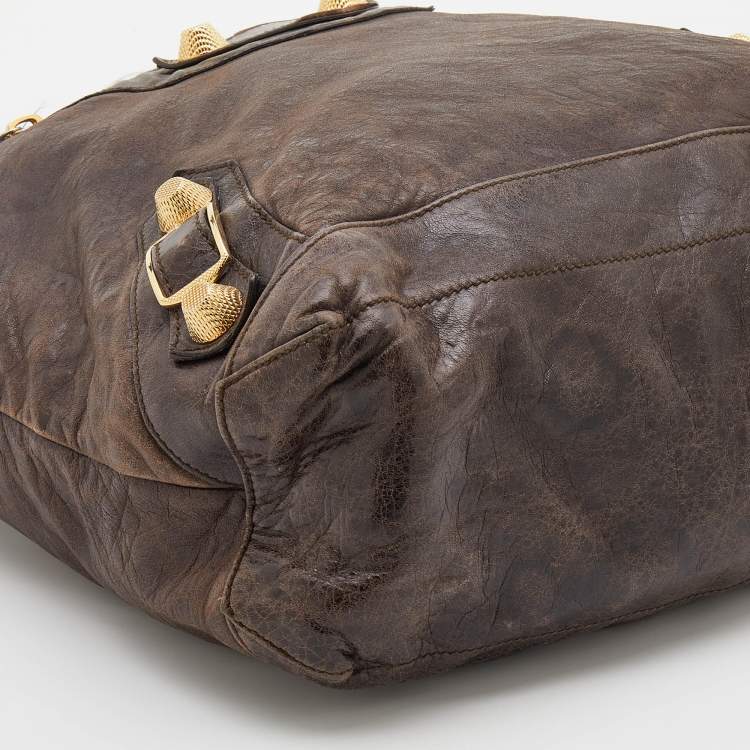 Pre Owned Balenciaga Brown Leather Giant 21 Gold Day Bag
