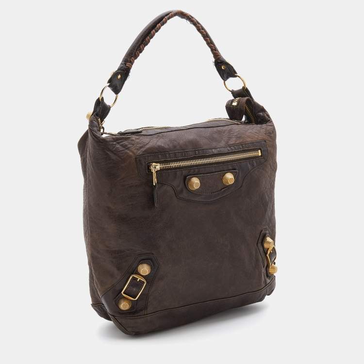 Pre Owned Balenciaga Brown Leather Giant 21 Gold Day Bag