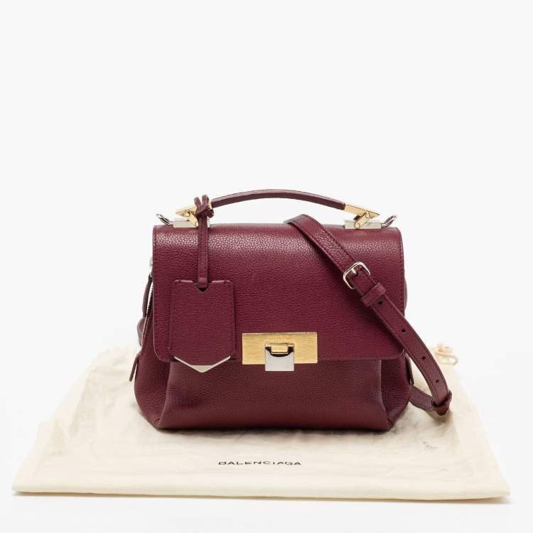 Pre Owned Balenciaga  Burgundy Leather  Le Dix Top Handle Bag