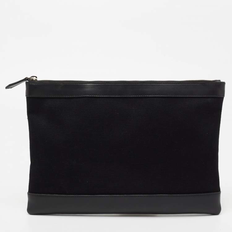 Pre Owned Balenciaga Black Canvas and Leather Medium Navy Clip Pouch