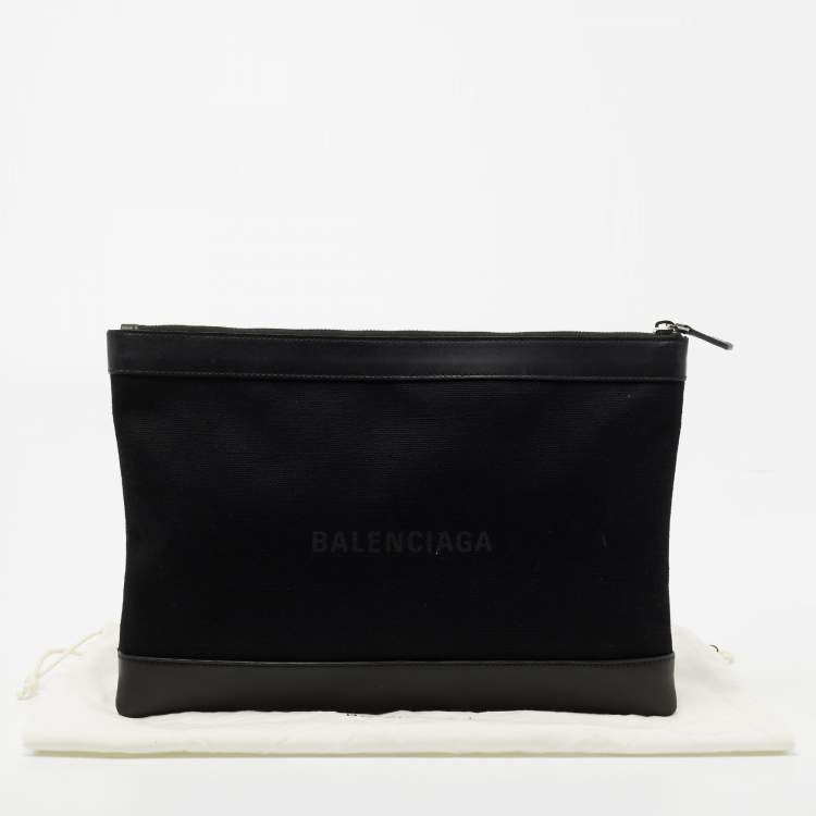 Pre Owned Balenciaga Black Canvas and Leather Medium Navy Clip Pouch
