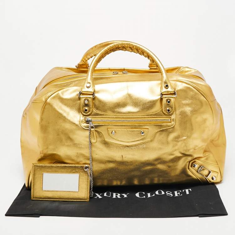 Pre Owned Balenciaga Metallic Gold Leather Bowling MM Bag
