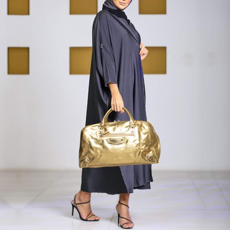 Pre Owned Balenciaga Metallic Gold Leather Bowling MM Bag