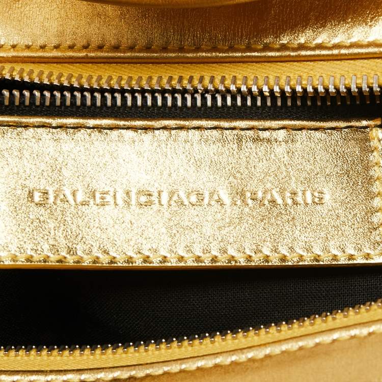 Pre Owned Balenciaga Metallic Gold Leather Bowling MM Bag
