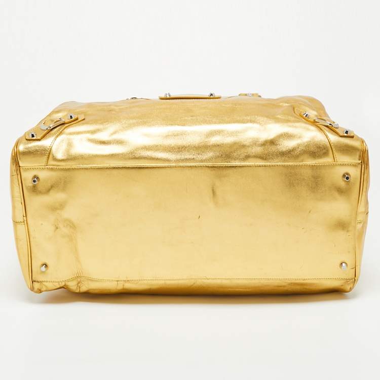 Pre Owned Balenciaga Metallic Gold Leather Bowling MM Bag