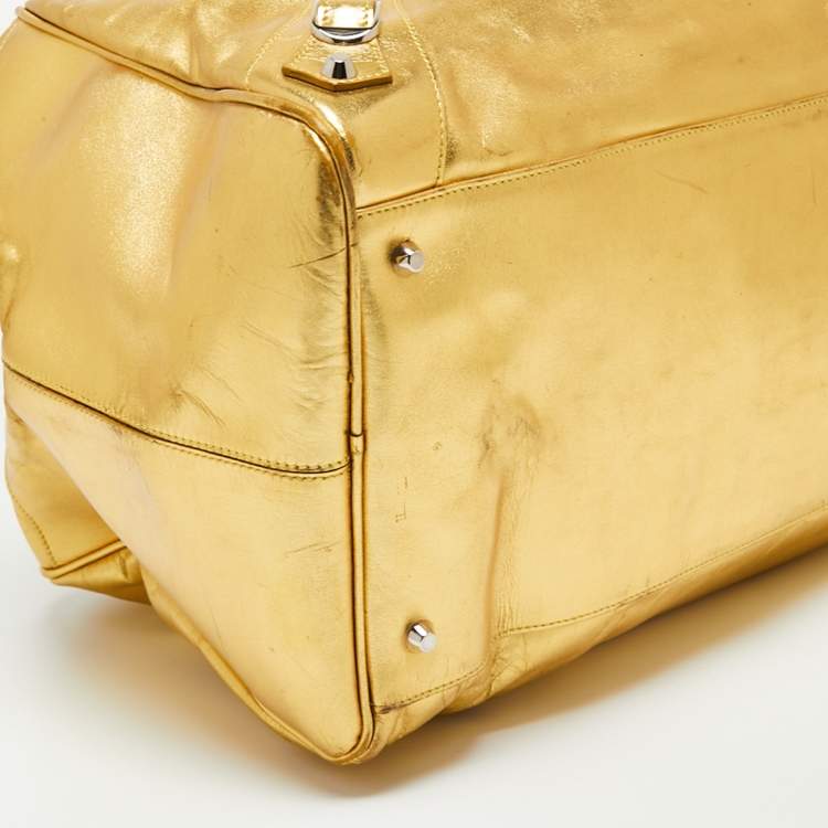 Pre Owned Balenciaga Metallic Gold Leather Bowling MM Bag