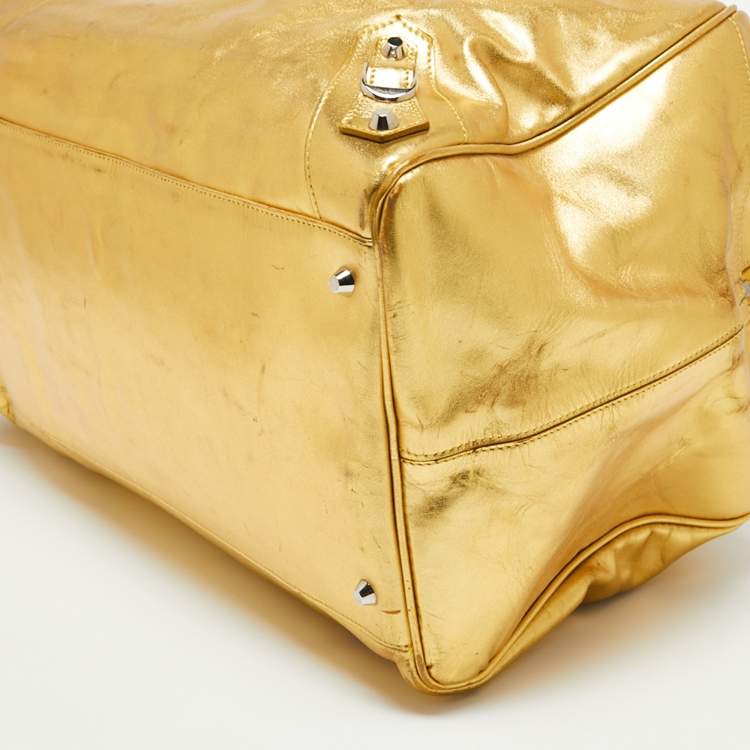 Pre Owned Balenciaga Metallic Gold Leather Bowling MM Bag