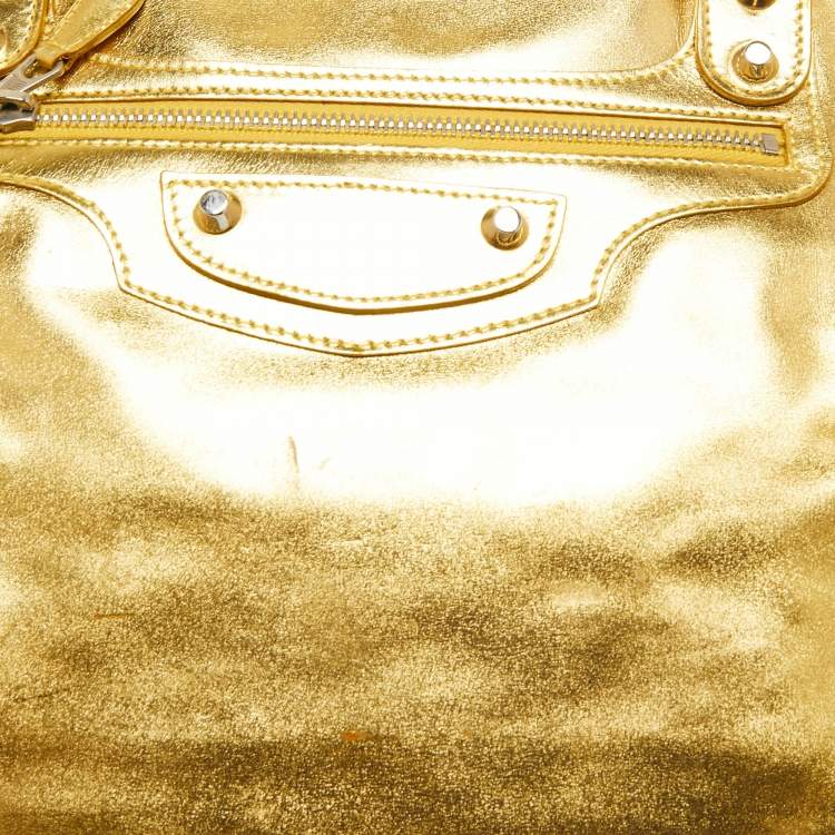 Pre Owned Balenciaga Metallic Gold Leather Bowling MM Bag