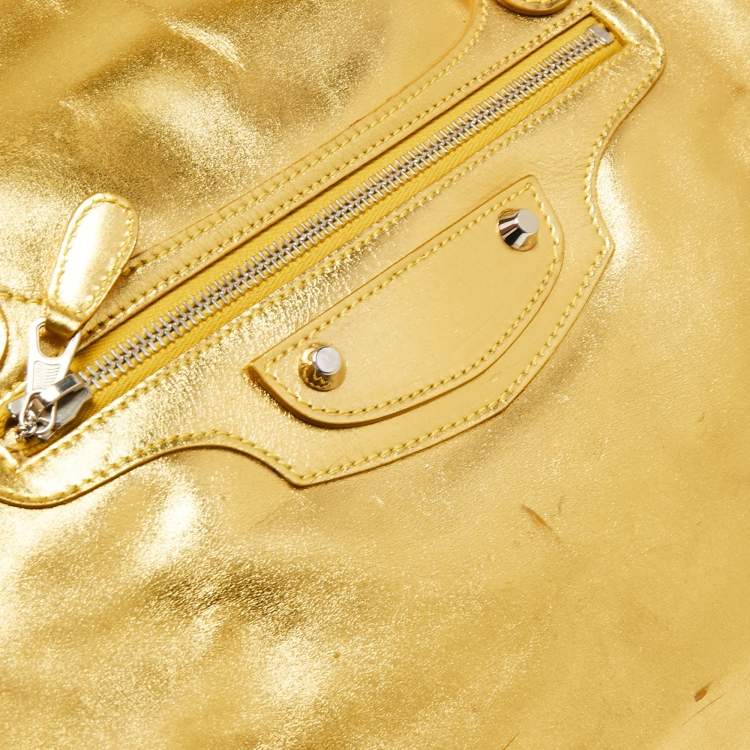 Pre Owned Balenciaga Metallic Gold Leather Bowling MM Bag