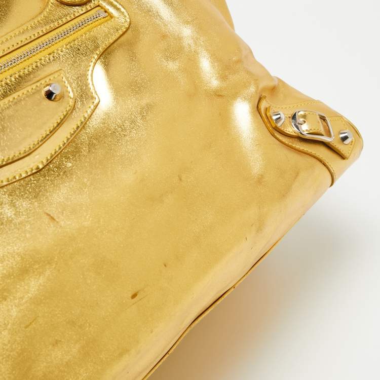 Pre Owned Balenciaga Metallic Gold Leather Bowling MM Bag