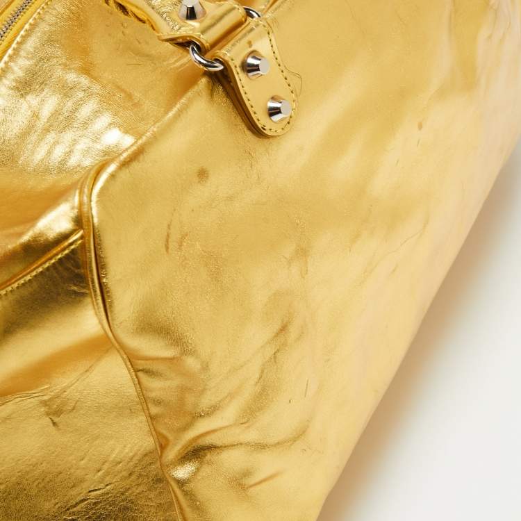 Pre Owned Balenciaga Metallic Gold Leather Bowling MM Bag