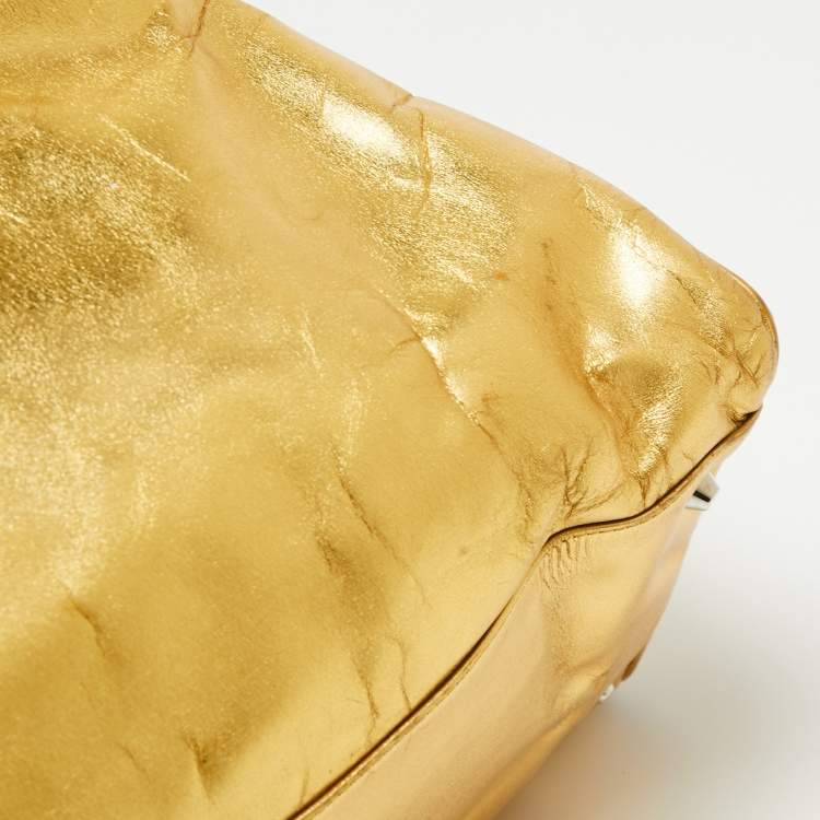 Pre Owned Balenciaga Metallic Gold Leather Bowling MM Bag