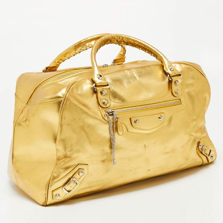 Pre Owned Balenciaga Metallic Gold Leather Bowling MM Bag