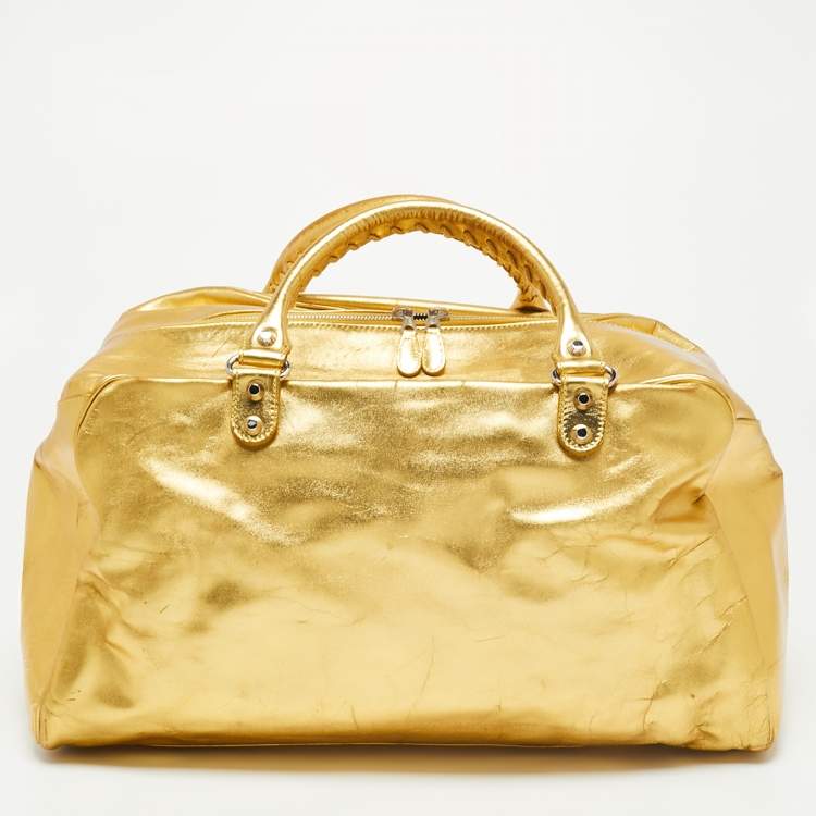 Pre Owned Balenciaga Metallic Gold Leather Bowling MM Bag