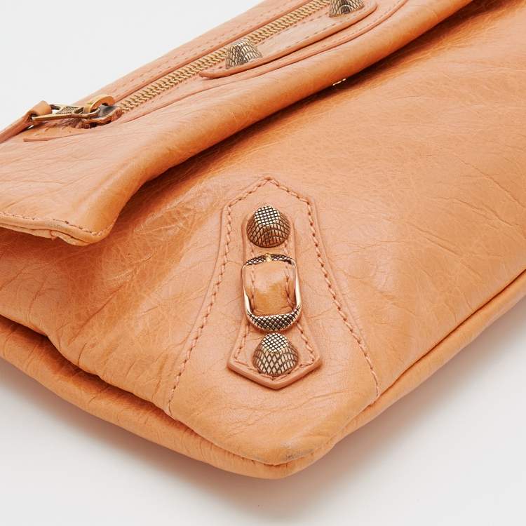 Pre Owned Balenciaga Light Orange Leather Giant 12 GGH Envelope Clutch