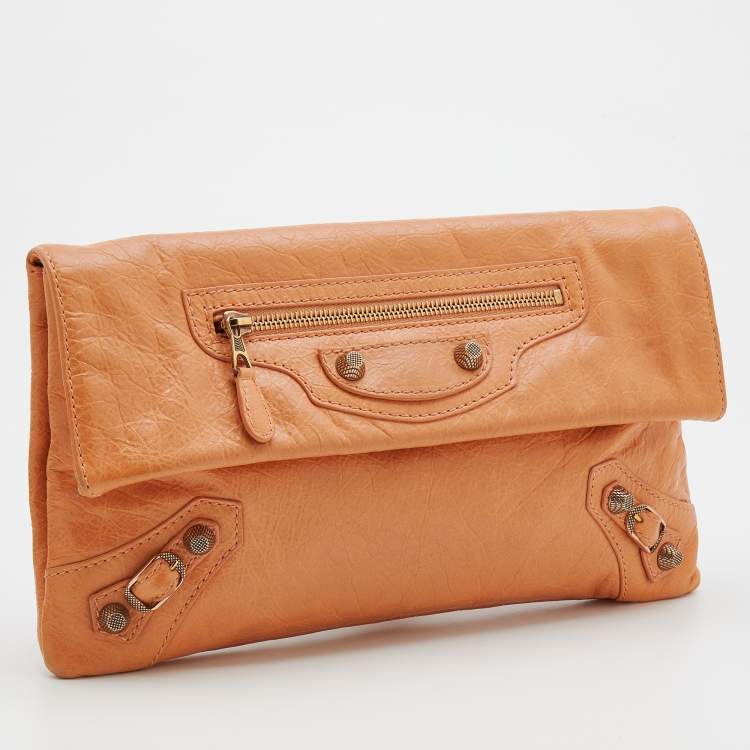 Pre Owned Balenciaga Light Orange Leather Giant 12 GGH Envelope Clutch