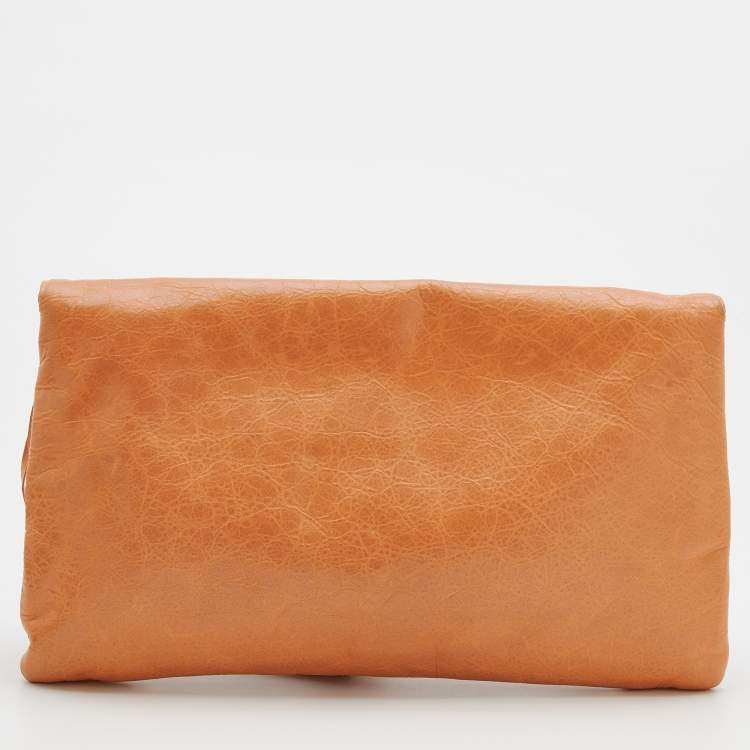 Pre Owned Balenciaga Light Orange Leather Giant 12 GGH Envelope Clutch