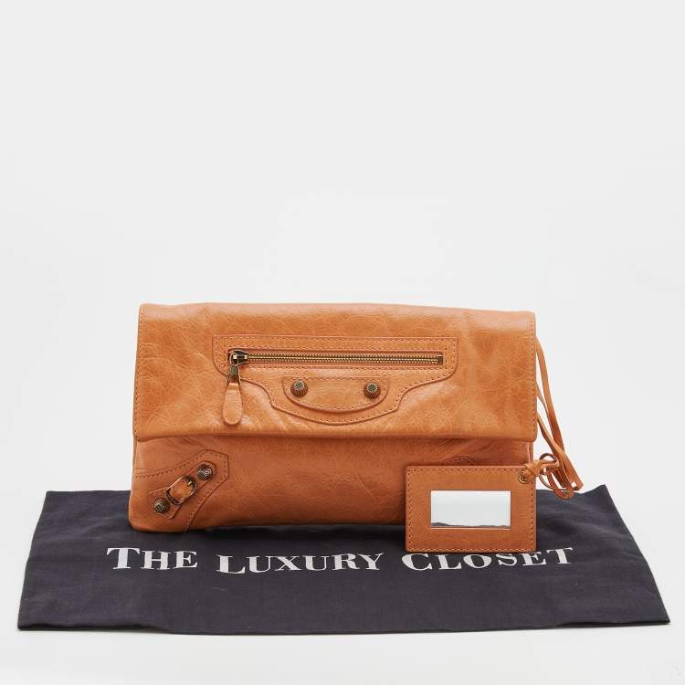 Pre Owned Balenciaga Light Orange Leather Giant 12 GGH Envelope Clutch