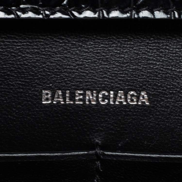 Pre Owned Balenciaga Black Croc Embossed Leather Hourglass Wallet On Chain
