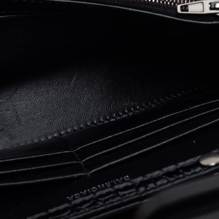 Pre Owned Balenciaga Black Croc Embossed Leather Hourglass Wallet On Chain