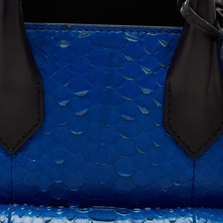 Pre Owned Balenciaga Blue/Black Python and Leather Mini Padlock All Afternoon Tote