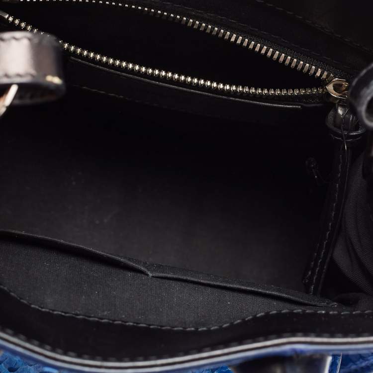 Pre Owned Balenciaga Blue/Black Python and Leather Mini Padlock All Afternoon Tote