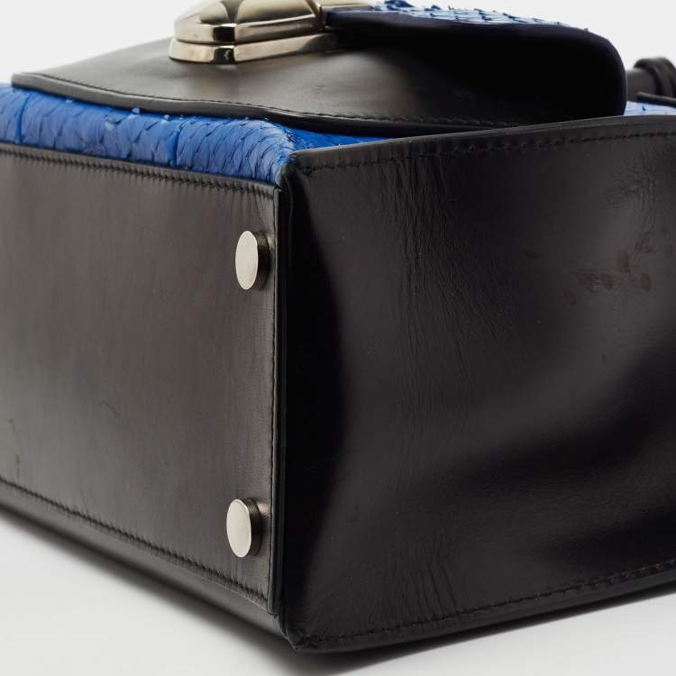 Pre Owned Balenciaga Blue/Black Python and Leather Mini Padlock All Afternoon Tote