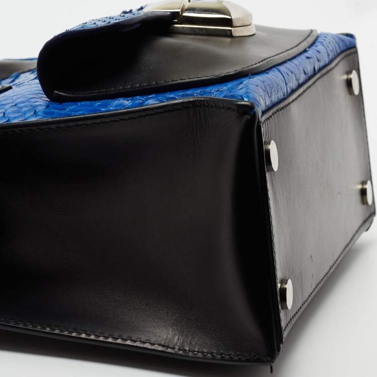 Pre Owned Balenciaga Blue/Black Python and Leather Mini Padlock All Afternoon Tote