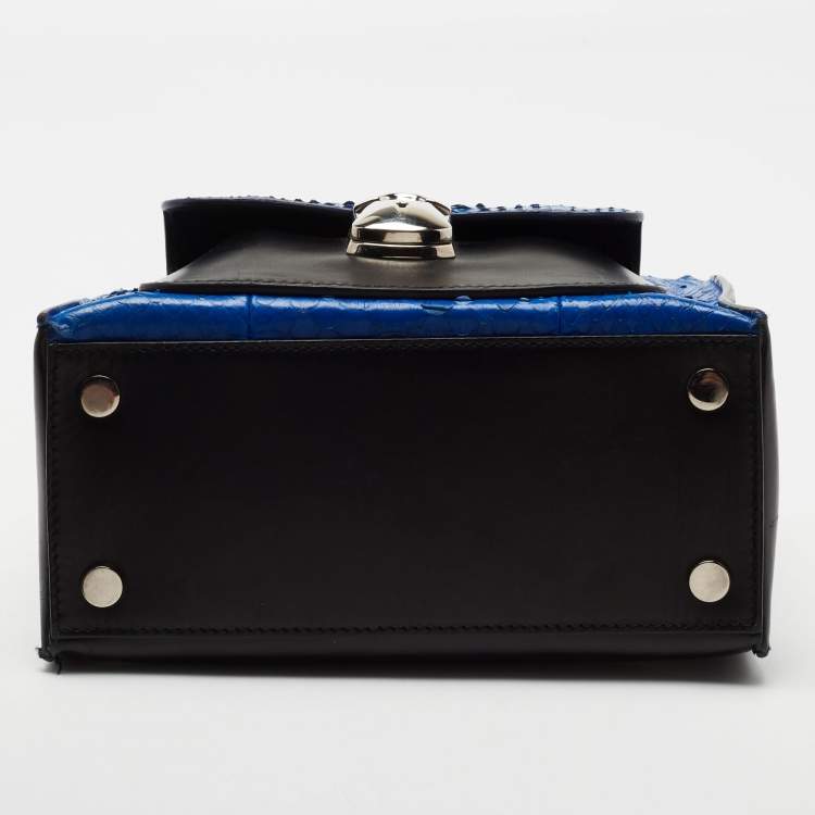Pre Owned Balenciaga Blue/Black Python and Leather Mini Padlock All Afternoon Tote