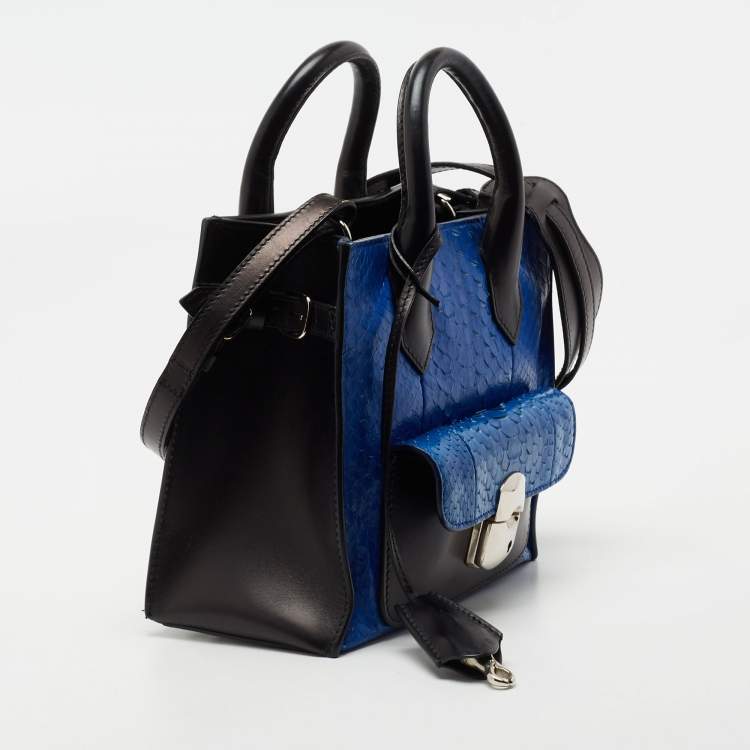 Pre Owned Balenciaga Blue/Black Python and Leather Mini Padlock All Afternoon Tote