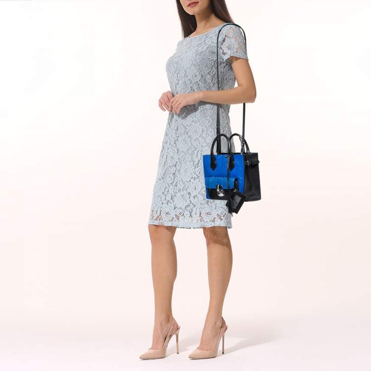 Pre Owned Balenciaga Blue/Black Python and Leather Mini Padlock All Afternoon Tote