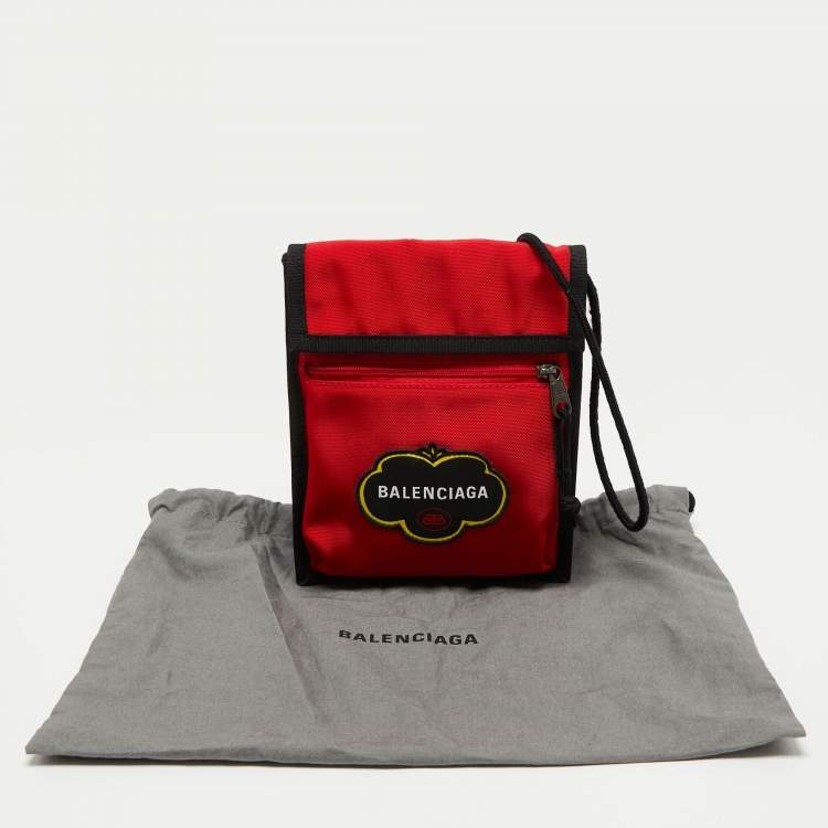 Pre Owned Balenciaga Black/Red Nylon Explorer Pouch Crossbody Bag