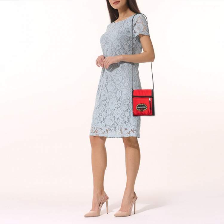 Pre Owned Balenciaga Black/Red Nylon Explorer Pouch Crossbody Bag