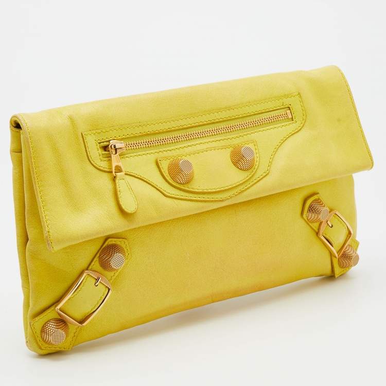Pre Owned Balenciaga Yellow Leather Giant 21 Envelope Clutch