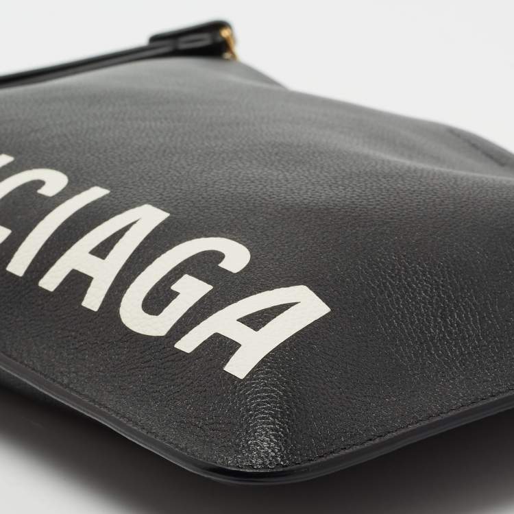 Pre Owned Balenciaga Black Leather Logo Pouch
