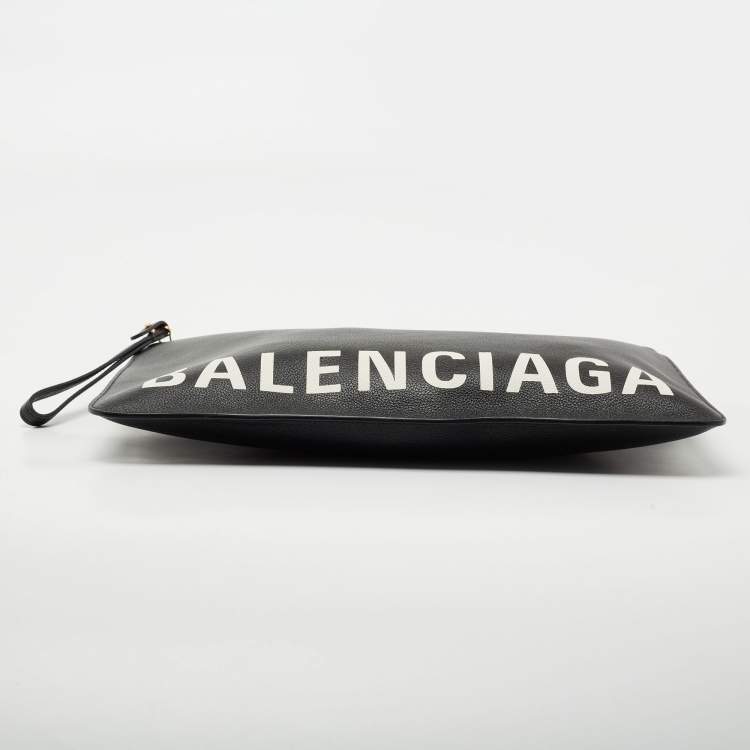 Pre Owned Balenciaga Black Leather Logo Pouch