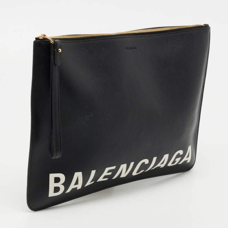 Pre Owned Balenciaga Black Leather Logo Pouch