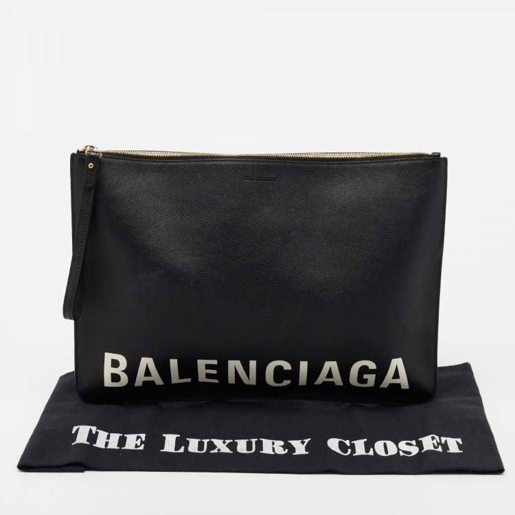 Pre Owned Balenciaga Black Leather Logo Pouch