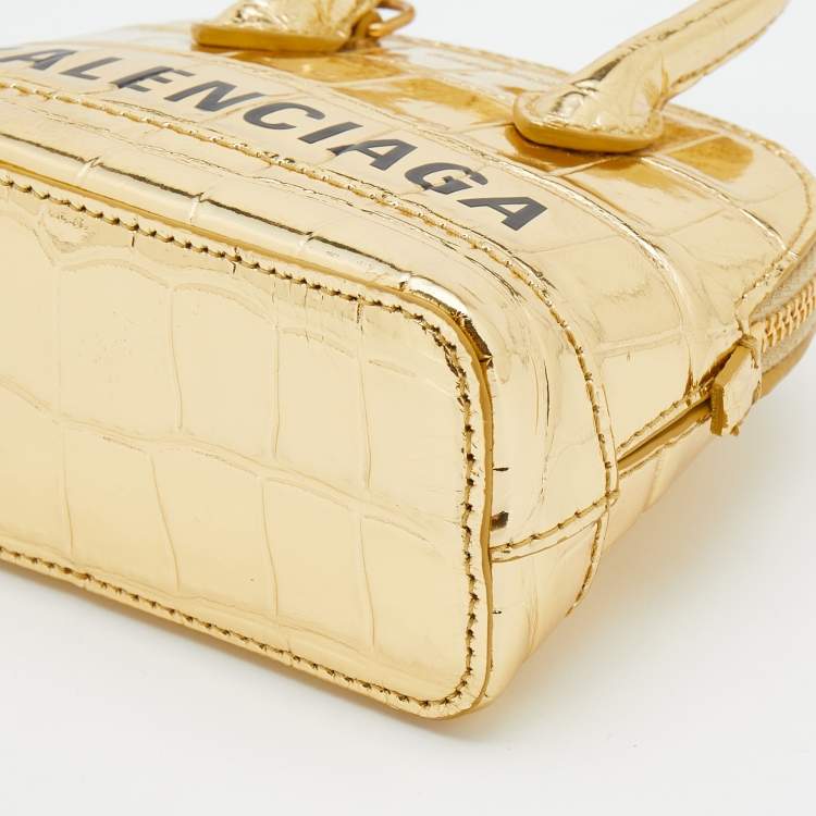 Pre Owned Balenciaga Metallic Gold Croc Embossed Leather Mini Ville Satchel