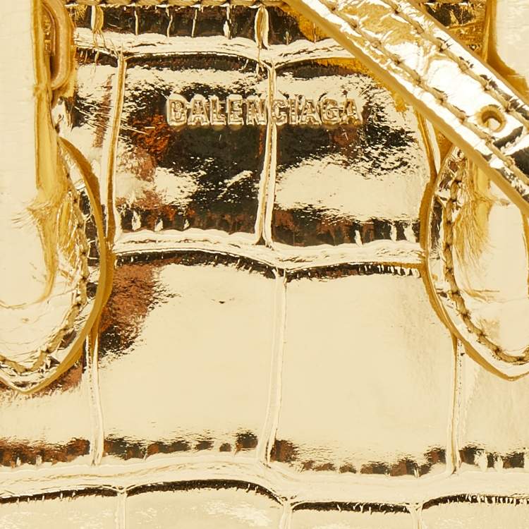 Pre Owned Balenciaga Metallic Gold Croc Embossed Leather Mini Ville Satchel