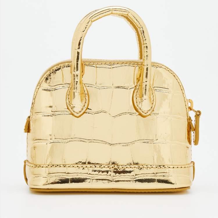 Pre Owned Balenciaga Metallic Gold Croc Embossed Leather Mini Ville Satchel