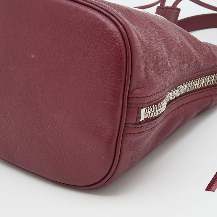 Pre Owned Balenciaga Burgundy Bordeaux Leather Papier Plate Bucket Bag