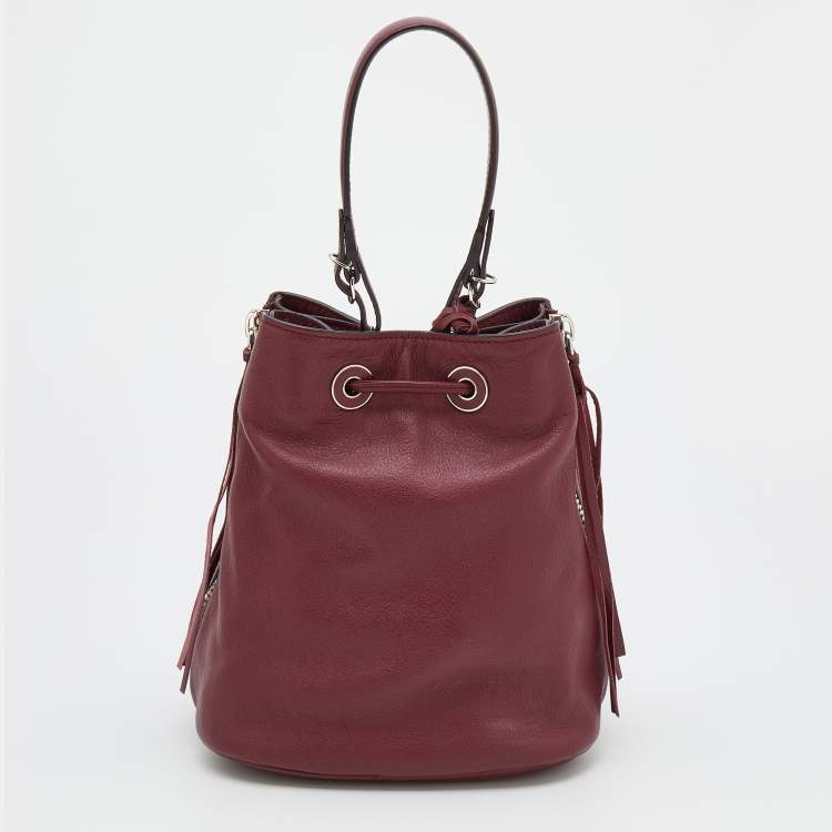 Pre Owned Balenciaga Burgundy Bordeaux Leather Papier Plate Bucket Bag