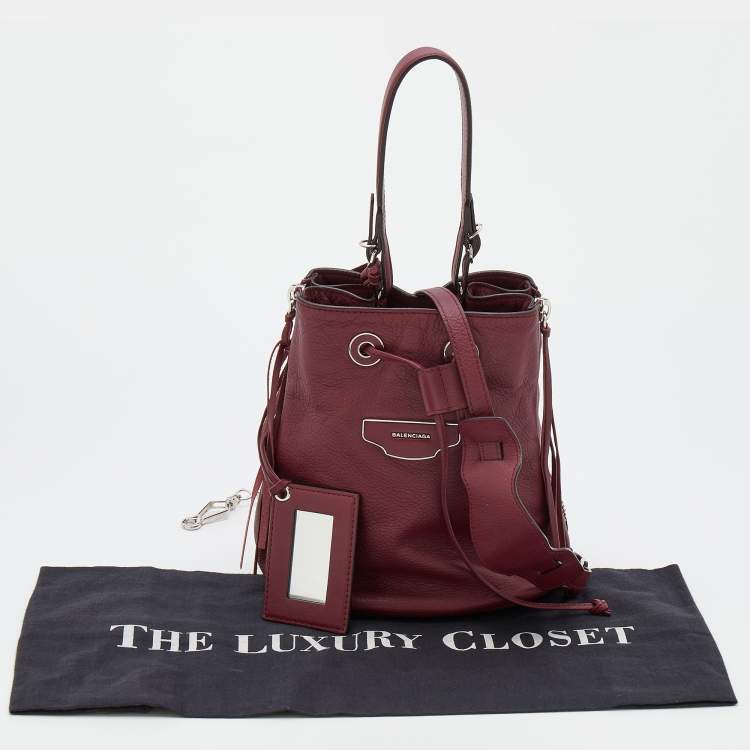 Pre Owned Balenciaga Burgundy Bordeaux Leather Papier Plate Bucket Bag